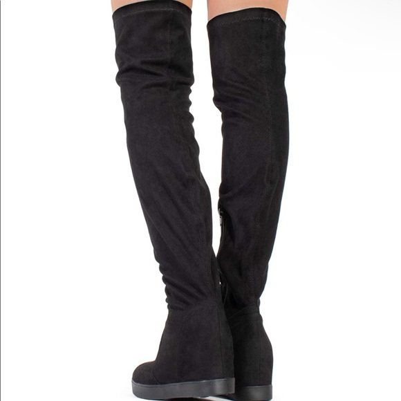 Suede Hidden Platform Wedge Over The Knee Boots (Regular Calf) - Picture 4 of 5